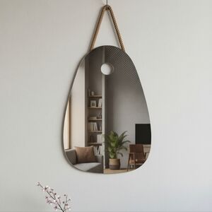 Modern Abstract Wall Mirror with Rope Hanger